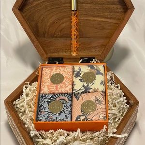 Hand painted wood gift Box-Tory Burch Body bar soaps T Burch Eau De Parfum.